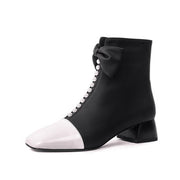 Women's Bow Detai Block Low Heel Ankle Boots Y2739 Boots Y2739 Black US5/EU34