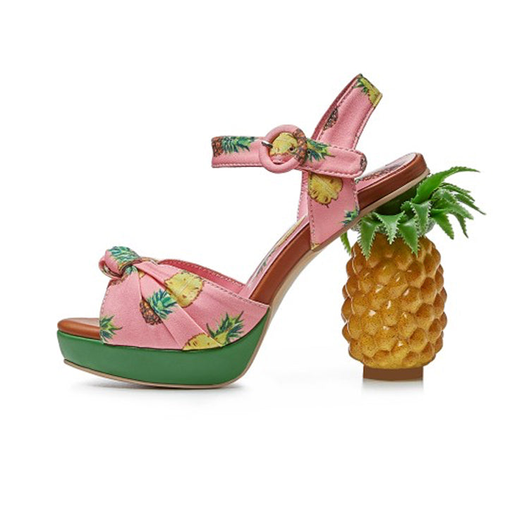 Ladies Open Toe Heeled Ankle-strap Sandals with Pineapple Heel