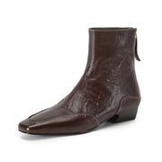 Isyou ibeauty Square Toe Leather Block Low Heel Ankle Boots Y2573 Boots Y2573 DarkBrown US5/EU34