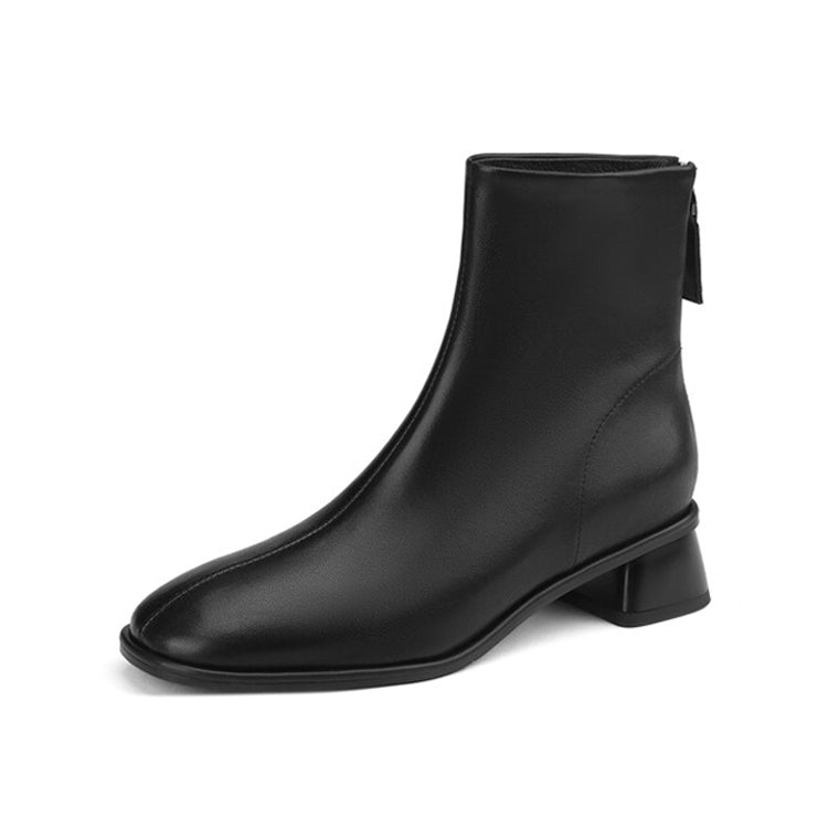 Isyou ibeauty Round Toe Leather Block Low Heel Short Boots Ankle Boots Y2605 Boots Y2605 Black US5/EU34 Fleece lining