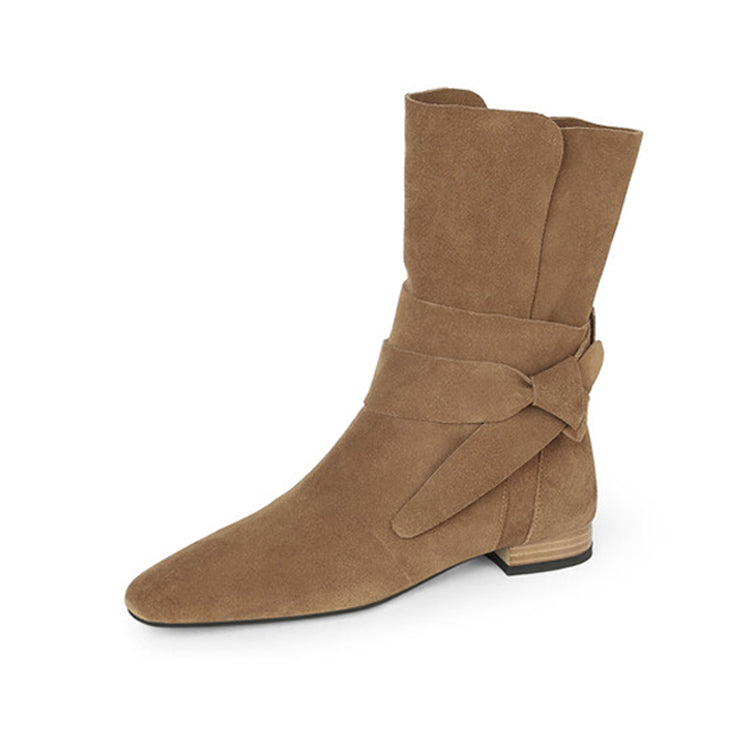 Women's Square Toe Suede Short Boots Ankle Boots Y2660 Boots Y2660 Khaki US5/EU34