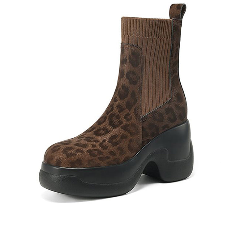Isyou ibeauty Round Toe Leopard Print Leather Platform Boots Ankle Boots Short Boots Y2648 Boots Y2648 Leopard print US5/EU34