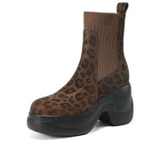 Isyou ibeauty Round Toe Leopard Print Leather Platform Boots Ankle Boots Short Boots Y2648 Boots Y2648 Leopard print US5/EU34