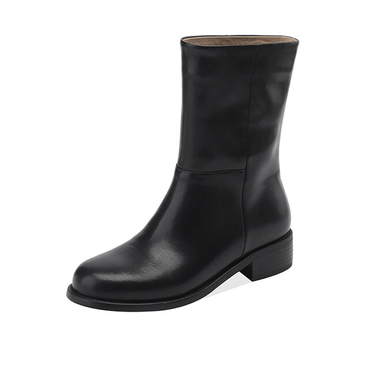 Isyou ibeauty Round Toe Leather Mid-Calf Boots Y2614 Boots Y2614