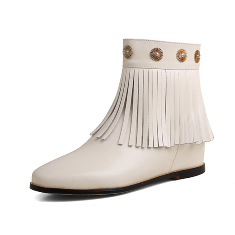 Isyou ibeauty Round Toe Hidden Heel Ankle Boots with Tassels Y2588 Boots Y2588 Beige US5/EU34