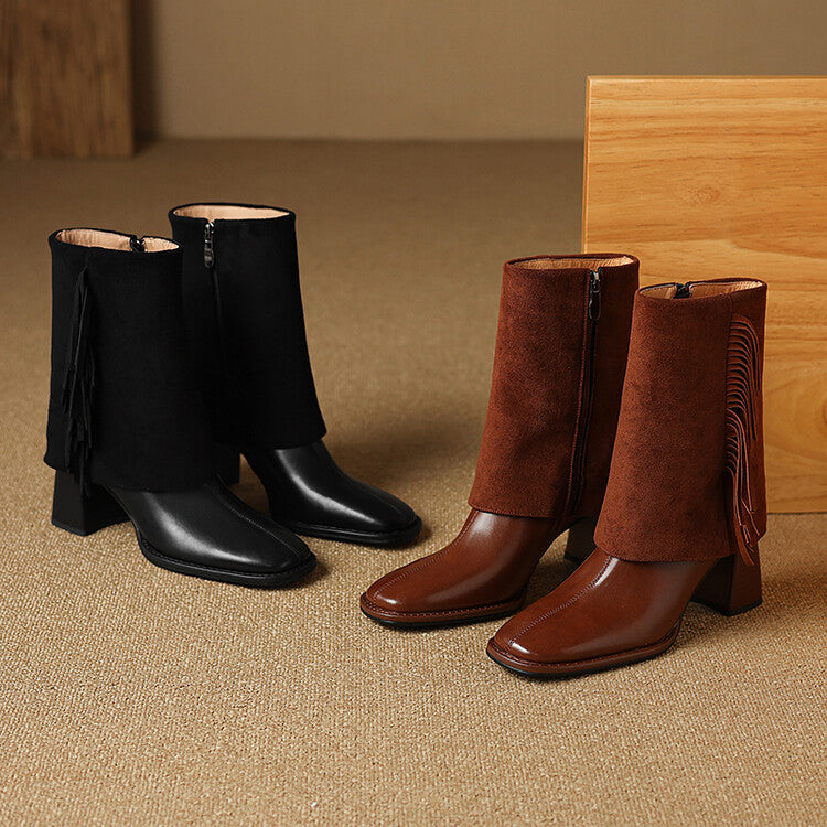 Women's Chunky Heel Tassel Design Ankle Boots Y2524 Ankle Boots Y2524