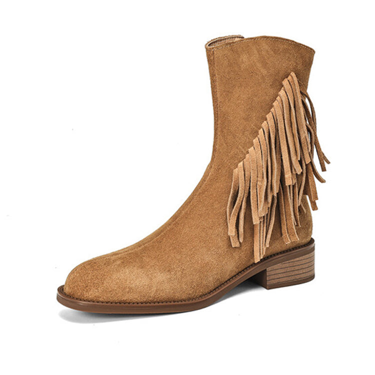 Isyou ibeauty Round Toe Suede Tassel Ankle Boots Y2580 Boots Y2580 Yellow-brown US5/EU34