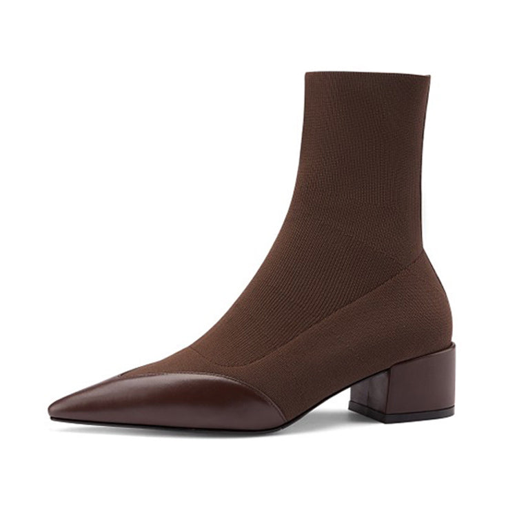 Isyou ibeauty Pointed Toe Chunky Heel Ankle Boots Y2558 Boots Y2558 Brown US5/EU34