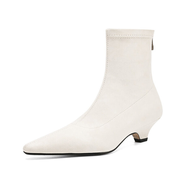 Women's Pointed Toe Wedge Heel Stretch Ankle Boots Y2548 Boots Y2548 Beige US5/EU34 Leather lining