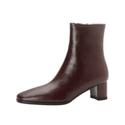 Isyou ibeauty Leather Block Heel Short Boots Ankle Boots Y2626 Boots Y2626 Maroon US5/EU34 Genuine Shearling