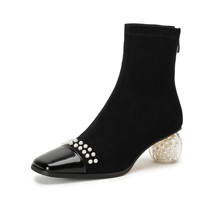 Isyou ibeauty Cap Toe Sculptural Heels Ankle Boots Y2550 Ankle Boots Y2550 Black US5/EU34 Leather lining