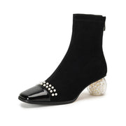 Isyou ibeauty Cap Toe Sculptural Heels Ankle Boots Y2550 Ankle Boots Y2550 Black US5/EU34 Leather lining