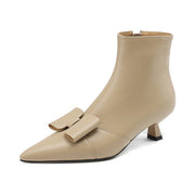 Isyou ibeauty Pointed Toe Leather Kitten Heel Ankle Boots with Bow Y2593 Boots Y2593 Apricot US5/EU34 Leather lining