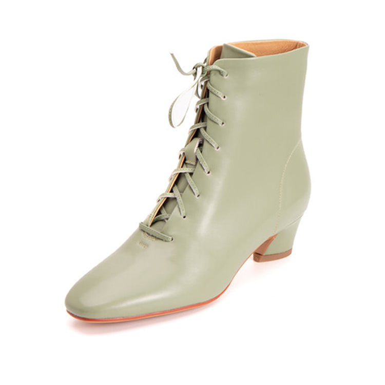 Women's Lace-up Leather Ankle Boots Short Boots Lace-up Boots Y2654 Boots Y2654 Green US5/EU34
