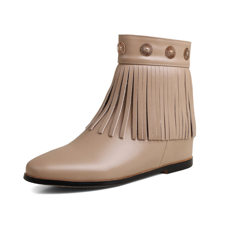 Isyou ibeauty Round Toe Hidden Heel Ankle Boots with Tassels Y2588 Boots Y2588 Apricot US5/EU34