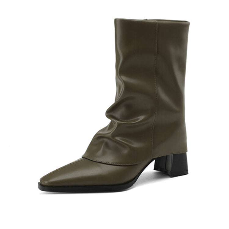 Isyou ibeauty Pointed Toe Chunky Heel Trousers Boots Ankle Boots Y2586 Boots Y2586 DarkOliveGreen US5/EU34