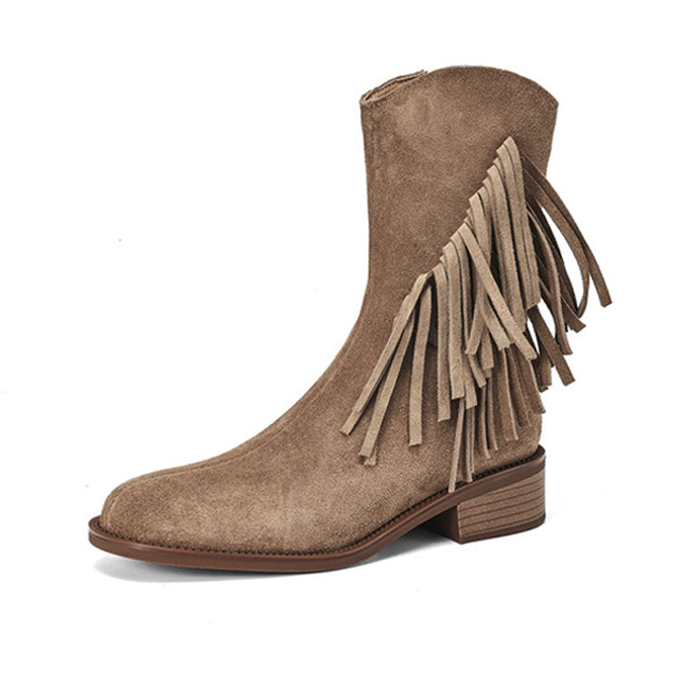 Isyou ibeauty Round Toe Suede Tassel Ankle Boots Y2580 Boots Y2580 Khaki US5/EU34