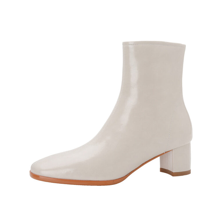 Isyou ibeauty Leather Block Heel Short Boots Ankle Boots Y2626 Boots Y2626 Beige US5/EU34 Genuine Shearling