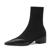 Isyou ibeauty Pointed Toe Chunky Heel Ankle Boots Y2558 Boots Y2558 Black US5/EU34