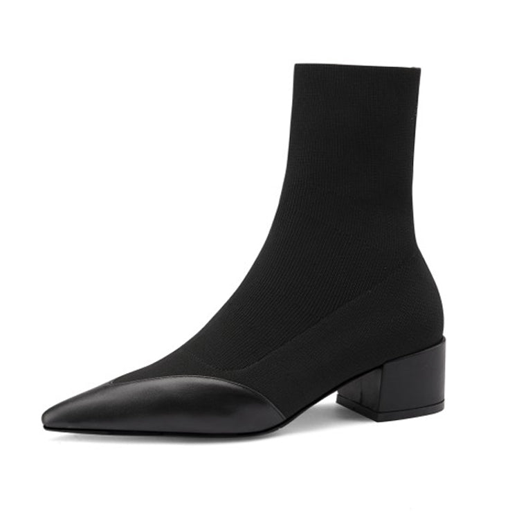 Isyou ibeauty Pointed Toe Chunky Heel Ankle Boots Y2558 Boots Y2558 Black US5/EU34