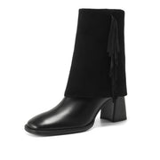 Women's Chunky Heel Tassel Design Ankle Boots Y2524 Ankle Boots Y2524 Black US5/EU34