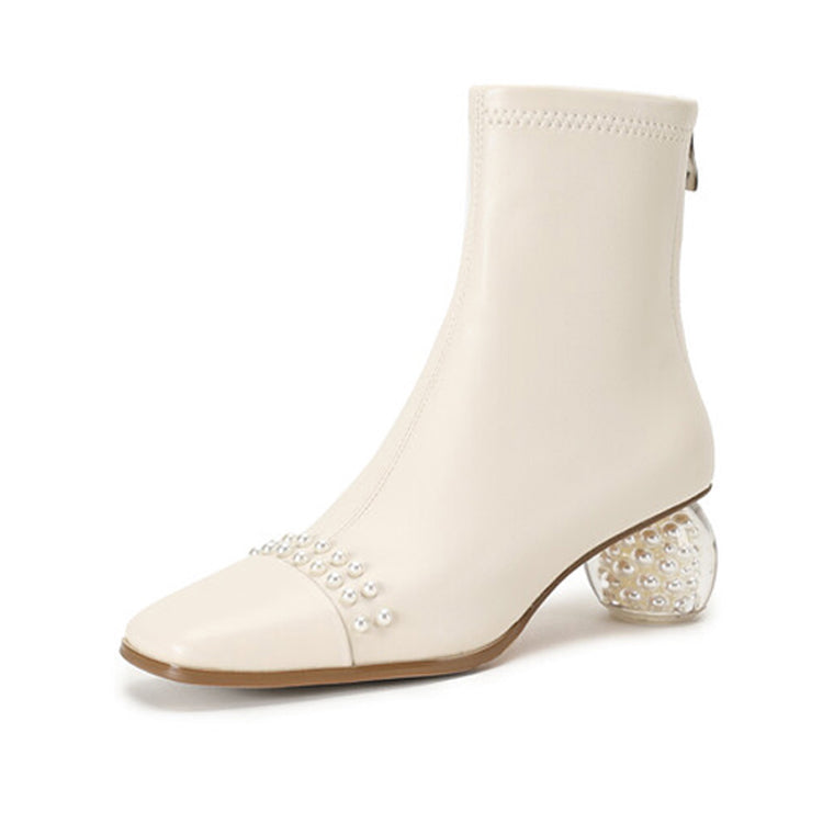 Isyou ibeauty Cap Toe Sculptural Heels Ankle Boots Y2550 Ankle Boots Y2550 Beige US5/EU34 Leather lining