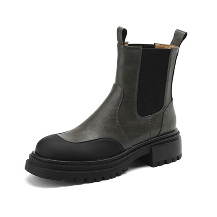 Isyou ibeauty Round Toe Leather Ankle Boots Tube Boots Platform Boots Y2619 Boots Y2619 Gray US5/EU34 Leather lining