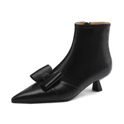 Isyou ibeauty Pointed Toe Leather Kitten Heel Ankle Boots with Bow Y2593 Boots Y2593 Black US5/EU34 Leather lining