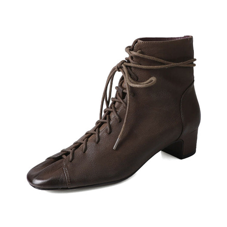 Isyou ibeauty Chunky Heel Genuine Leather Lacu-up Ankle Boots Y2570 Boots Y2570 DarkBrown US5/EU34