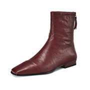 Isyou ibeauty Square Toe Leather Ankle Boots Y2579 Boots Y2579 Maroon US5/EU34