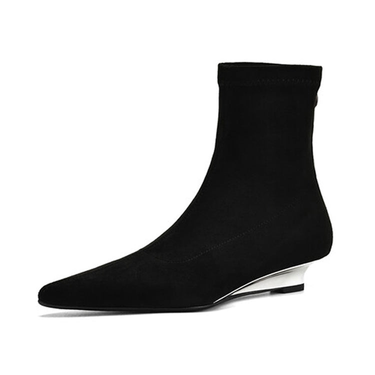 Women's Pointed Toe Wedge Heel Stretch Ankle Boots Y2546 Ankle Boots Y2546 Black US5/EU34 Leather lining