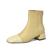 Isyou ibeauty Square Toe Block Low Heel Ankle Boots Short Boots Y2603 Boots Y2603 Yellow US5/EU34 Leather lining