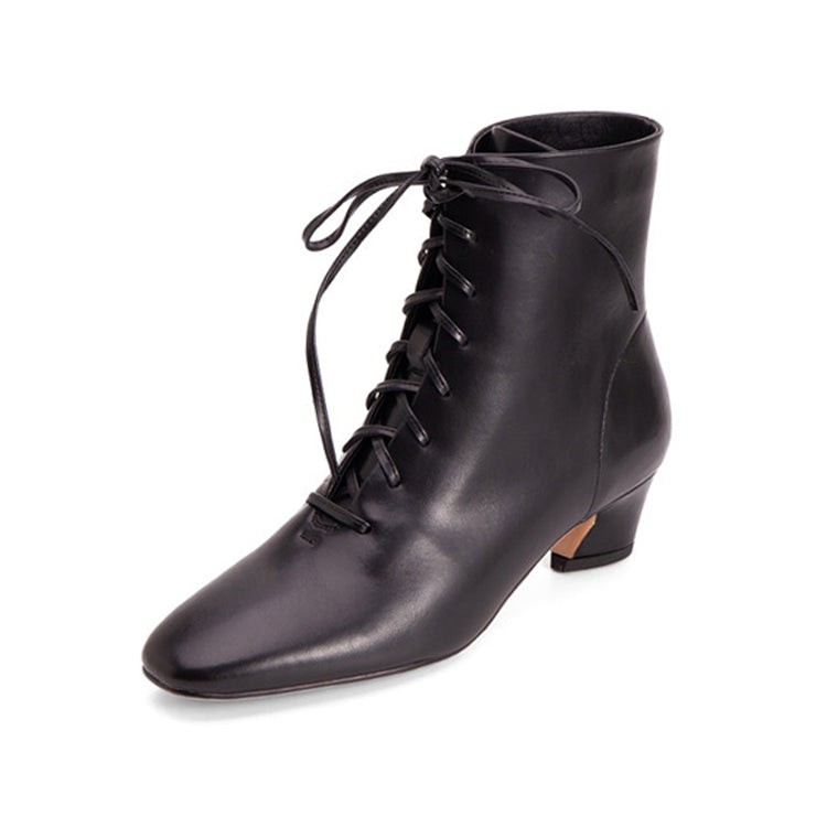 Women's Lace-up Leather Ankle Boots Short Boots Lace-up Boots Y2654 Boots Y2654 Black US5/EU34