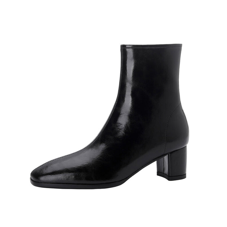 Isyou ibeauty Leather Block Heel Short Boots Ankle Boots Y2626 Boots Y2626 Black US5/EU34 Genuine Shearling