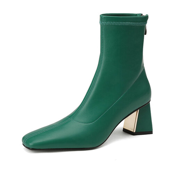 Isyou ibeauty Square Toe Chunky Heel Ankle Boots Y2557 Boots Y2557 Green US5/EU34