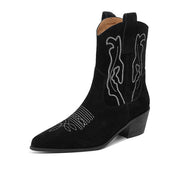 Isyou ibeauty Pointed Toe Chunky Heel Suede Western Ankle Boots Y2587 Boots Y2587 Black US5/EU34