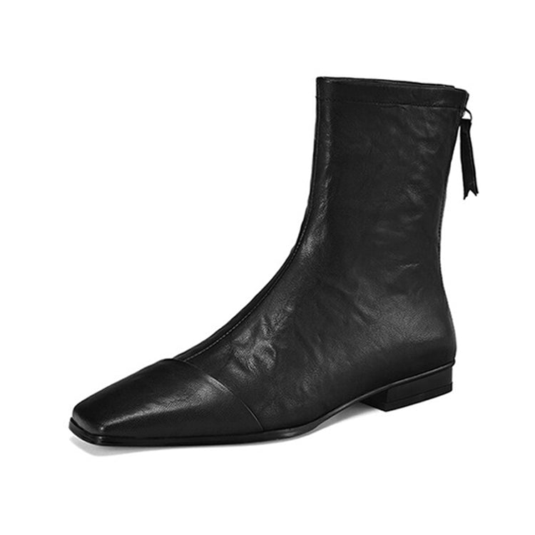 Isyou ibeauty Square Toe Leather Ankle Boots Y2579 Boots Y2579 Black US5/EU34