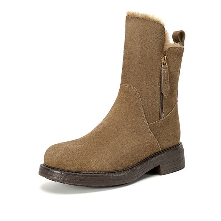 Isyou ibeauty Round Toe Genuine Shearling Short Boots Snow Boots Winter Boots Y2625 Boots Y2625 Khaki US5/EU34