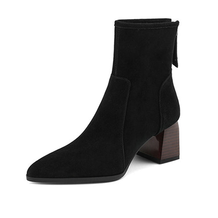 Ladies Pointed Toe Suede Block Heel Ankle Boots Ankle Boots Y2330 Black US5/EU34