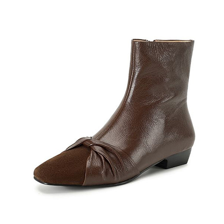 Isyou ibeauty Twist-front strappy Leather Short Boots Ankle Boots Y2632 Boots Y2632 Brown US5/EU34 Leather lining