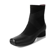 Isyou ibeauty Cross-strap Genuine Leather Chunky Heel Ankle Boots Y2569 Boots Y2569 Black US5/EU34