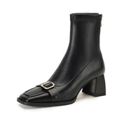 Isyou ibeauty Square Toe Buckle Strap Chunky Heel Ankle Boots Y2552 Ankle Boots Y2552 Black US5/EU34 Leather lining