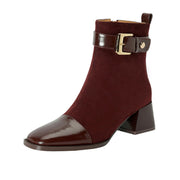 Women's Cap Toe Chunky Heel Ankle Boots Y2540 Ankle Boots Y2540 Maroon US5/EU34