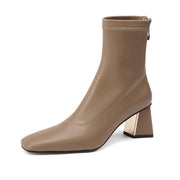 Isyou ibeauty Square Toe Chunky Heel Ankle Boots Y2557 Boots Y2557 Tan US5/EU34