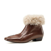 Isyou ibeauty Leather Genuine Shearling Ankle Boots Short Boots Winter Shoes Y2631 Boots Y2631 Brown US5/EU34