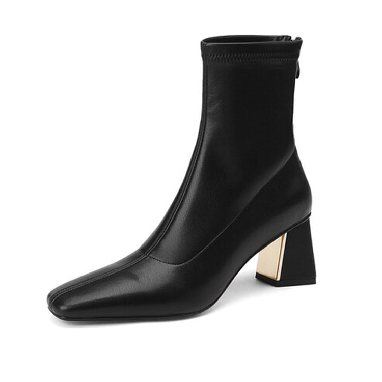 Isyou ibeauty Square Toe Chunky Heel Ankle Boots Y2557 Boots Y2557 Black US5/EU34