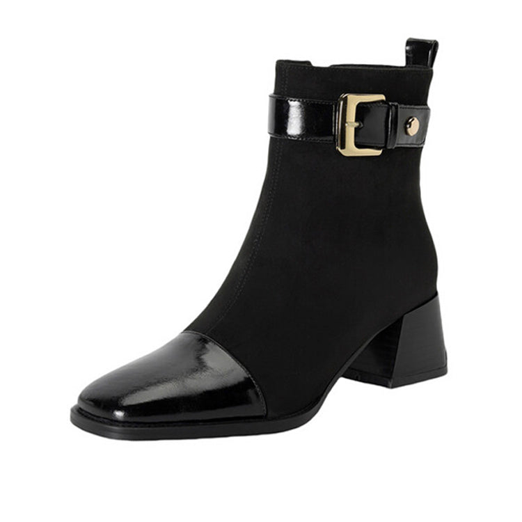 Women's Cap Toe Chunky Heel Ankle Boots Y2540 Ankle Boots Y2540 Black US5/EU34