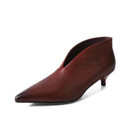 Isyou ibeauty Genuine Leather Kitten Heel Ankle Boots Y2567 Boots Y2567 Maroon US5/EU34