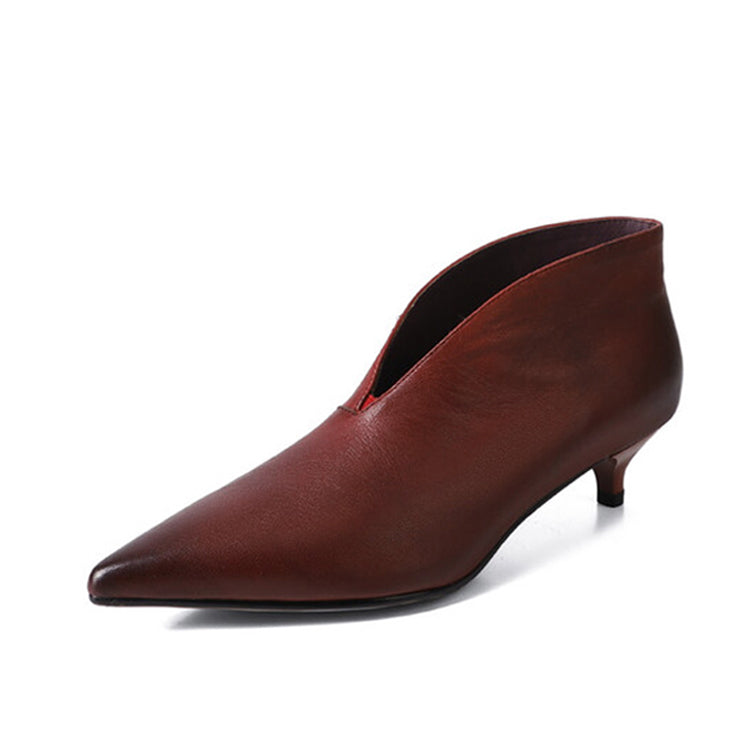 Isyou ibeauty Genuine Leather Kitten Heel Ankle Boots Y2567 Boots Y2567 Maroon US5/EU34