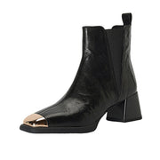 Women's Sheepskin Block Heel Chelsea Boots Ankle Boots Y2535 Ankle Boots Y2535 Black US5/EU34 Unlined